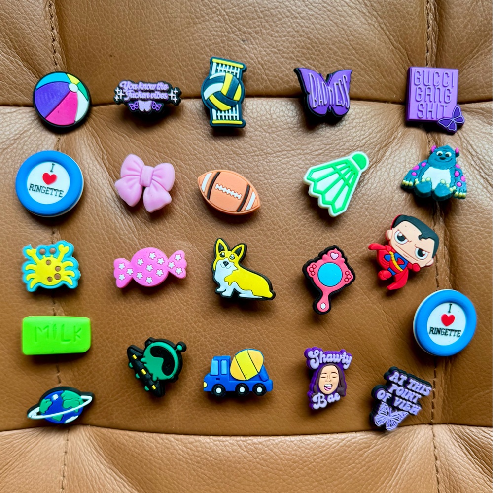 21 Croc shoe charms Bow candy ringette football corgi jibbitz